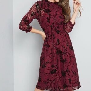 Modcloth Burgundy Floral Lace Dress